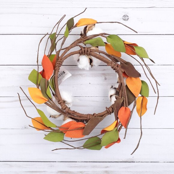 Fall Candle Ring Cotton Leaves 4 in Inside 9.5 in Overall - Picture 5 of 5